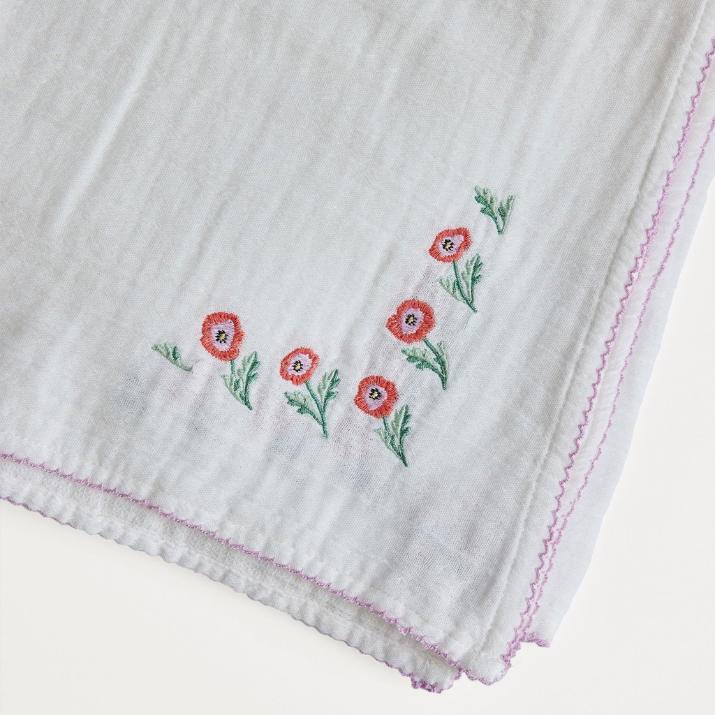 Poppy Embroidered Shawl Blanket