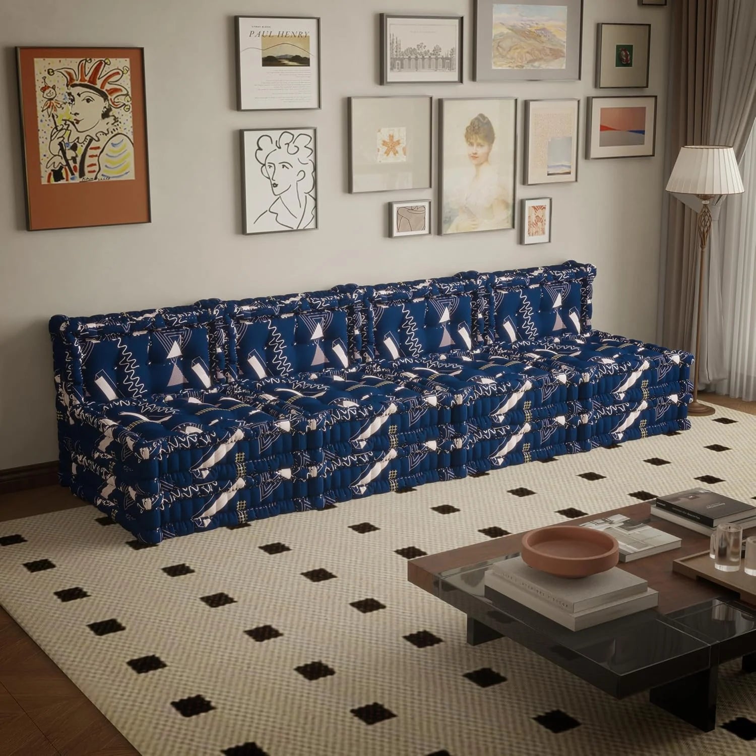 NavyBlue Velvet 3-in-1 Sofa Bed