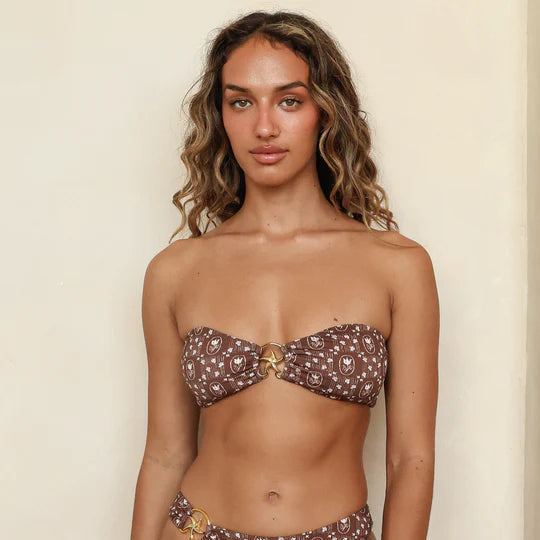 Lotus Bandeau Bikini Top - Chocolate Bloom