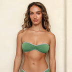 Ellis Bandeau Bikini Top - Elm Green/Cocoa Stripe