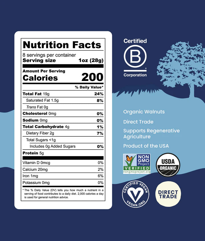 Organic Walnuts, Raw & Unsalted 8oz.