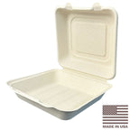 9x9" Compostable Fiber Clamshell Containers | No PFAS | 200/Case