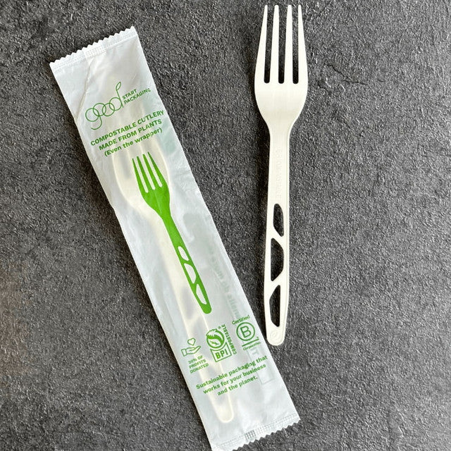 6" Wrapped Compostable cPLA Forks | 1,000/Case