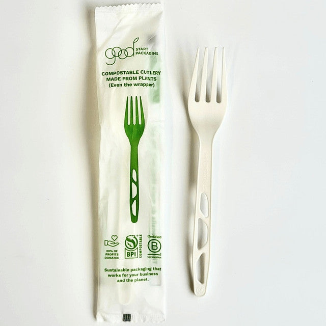 6" Wrapped Compostable cPLA Forks | 1,000/Case