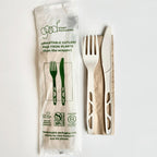 6" Wrapped Compostable cPLA Fork & Knife Set w/ Napkin | 500/Case