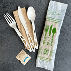 6" Wrapped Compostable cPLA Utensil Set w/ Napkin, Salt & Pepper | 250/Case