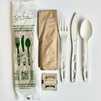 6" Wrapped Compostable cPLA Utensil Set w/ Napkin, Salt & Pepper | 250/Case