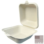 6x6" Compostable Fiber Clamshell Containers | No PFAS | 400/Case