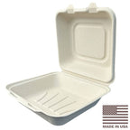 8x8" Compostable Fiber Clamshell Containers | No PFAS | 200/Case