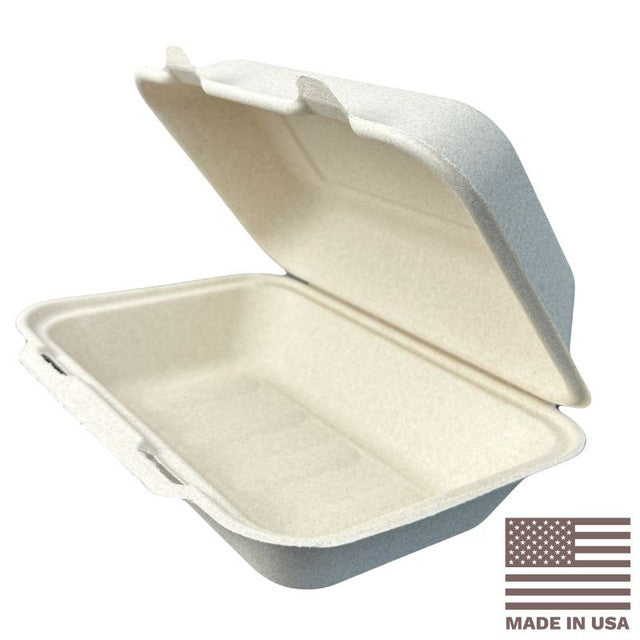9x6" Compostable Fiber Clamshell Containers | No PFAS | 200/Case