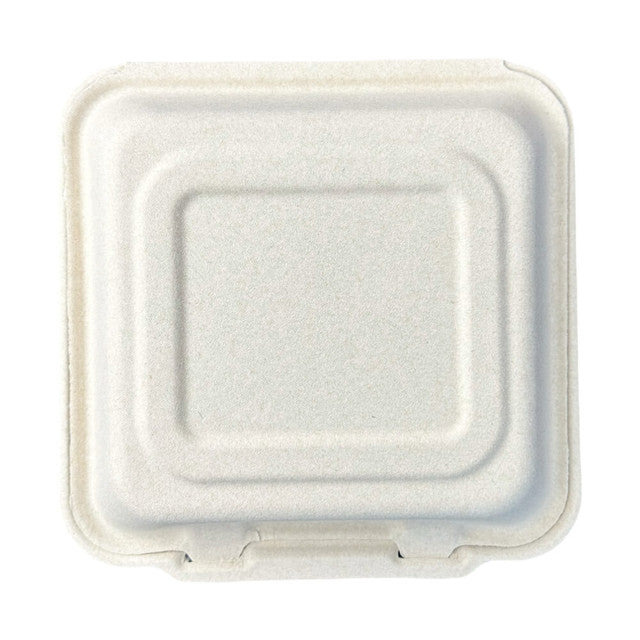 9x9" Compostable Fiber Clamshell Containers | No PFAS | 200/Case
