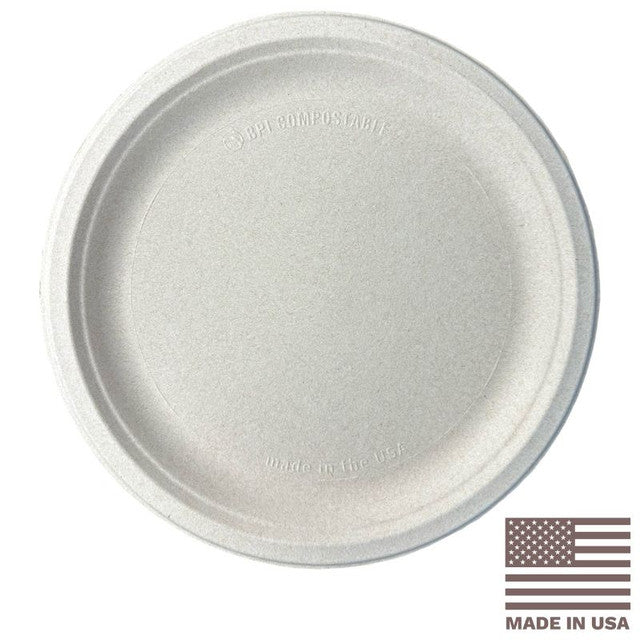 10.25" Made in USA Compostable Fiber Plates | No PFAS | 500/Case