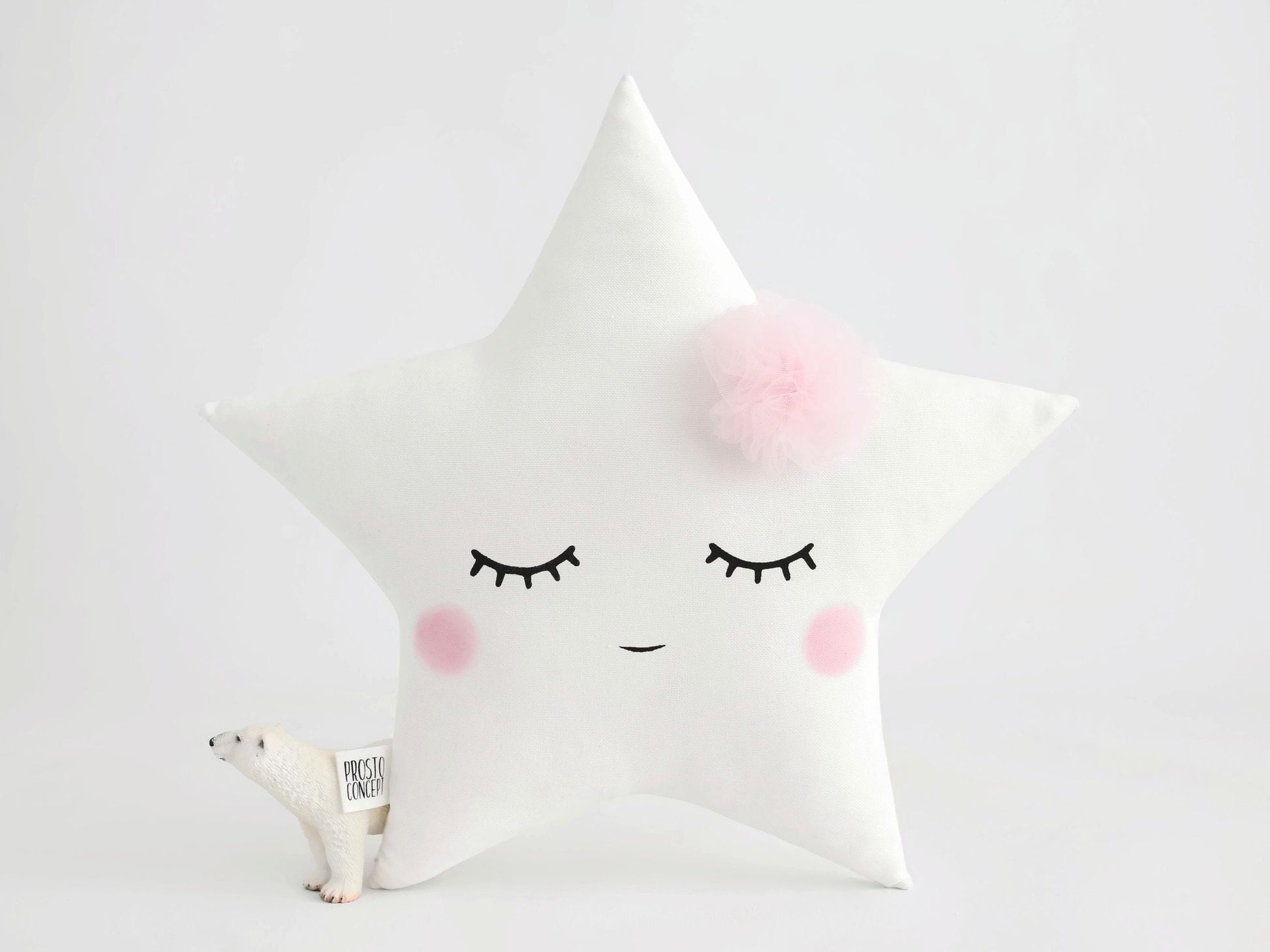 Set of 3 Pillows - Cloud (2 colors), White Crescent Moon and White Star Pillows with Pale Pink Touch