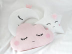 Set of 3 Pillows - Cloud (2 colors), White Crescent Moon and White Star Pillows with Pale Pink Touch