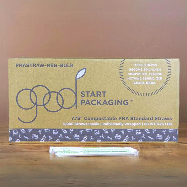 7.75" Compostable PHA Standard Straws Individually Wrapped | Loose Case | 2,000/Case