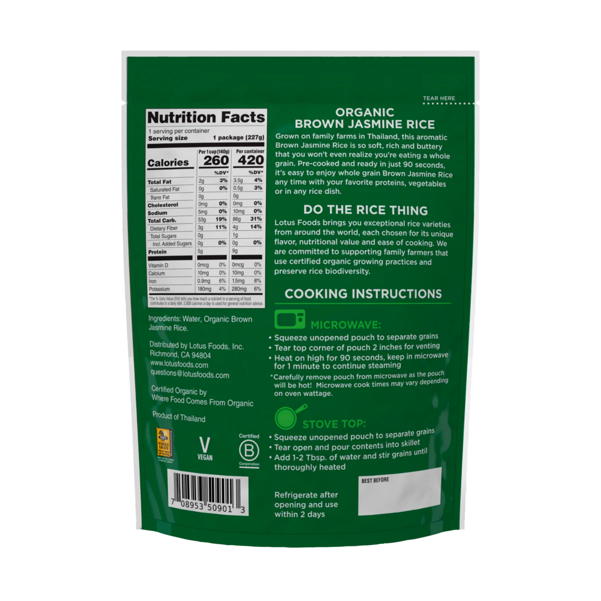 Organic Brown Jasmine Rice Heat & Eat Pouch