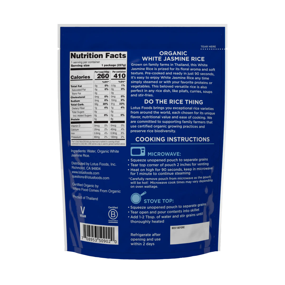 Organic White Jasmine Rice Heat & Eat Pouch
