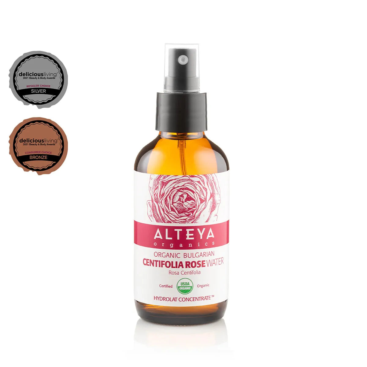 Bulgarian Organic Centifolia Rose Water – Amber Glass Bottle