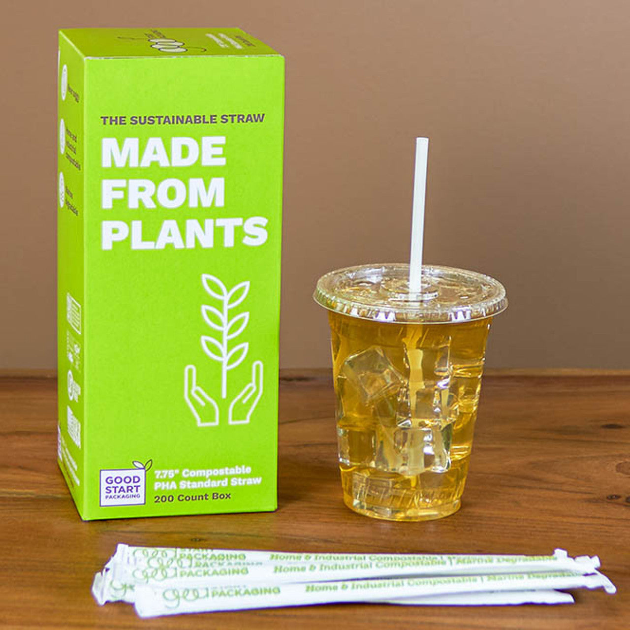 Compostable 7.75" PHA Straws | Individually Wrapped | 200 per Box