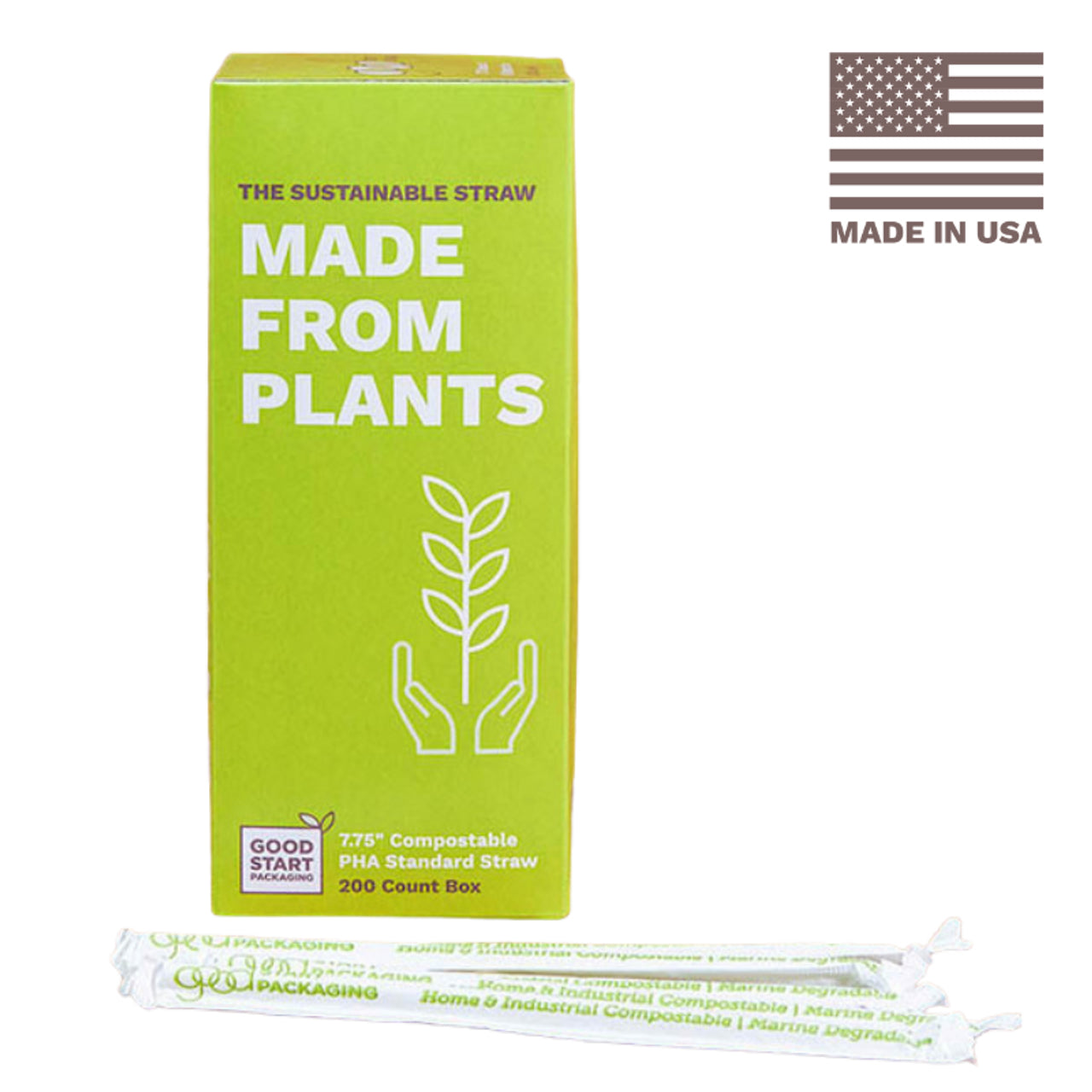 Compostable 7.75" PHA Straws | Individually Wrapped | 200 per Box