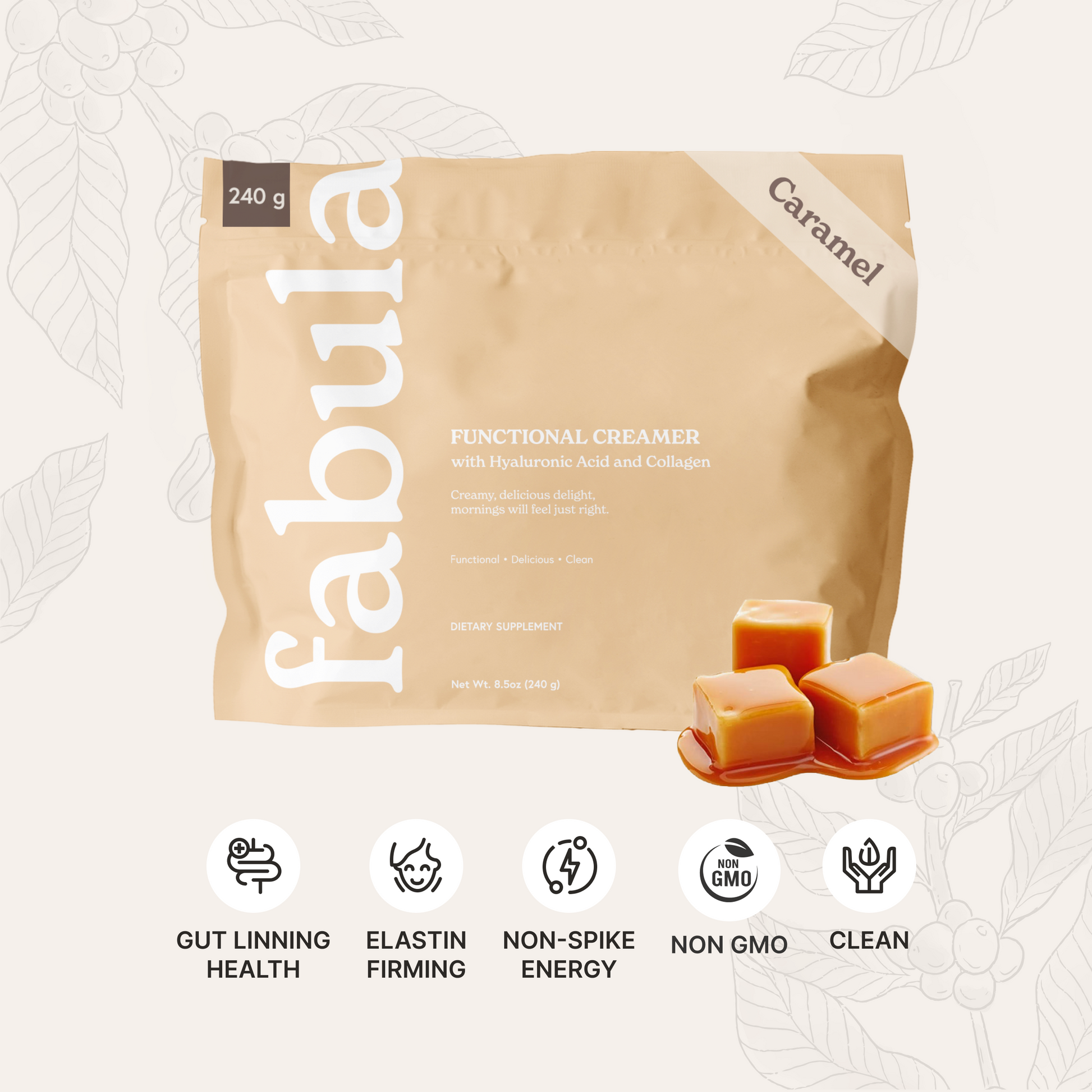 Creamer with Collagen and Hyaluronic acid, Caramel - 240g / 20-25 servings