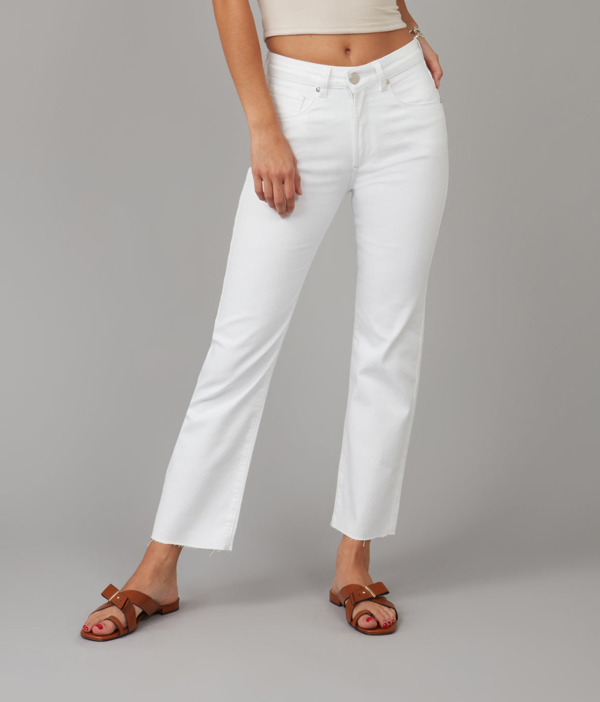 DENVER-WHT High Rise Straight Jeans