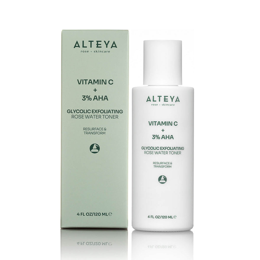 GLYCOLIC EXFOLIATING ROSE WATER TONER (VITAMIN C + 3% AHA)