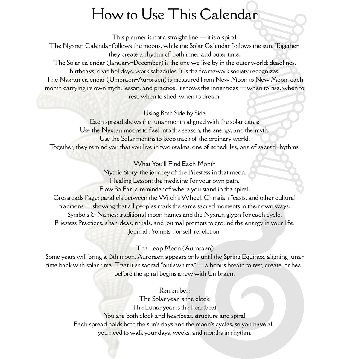 Walking the Spiral - A Nyxran Calendar