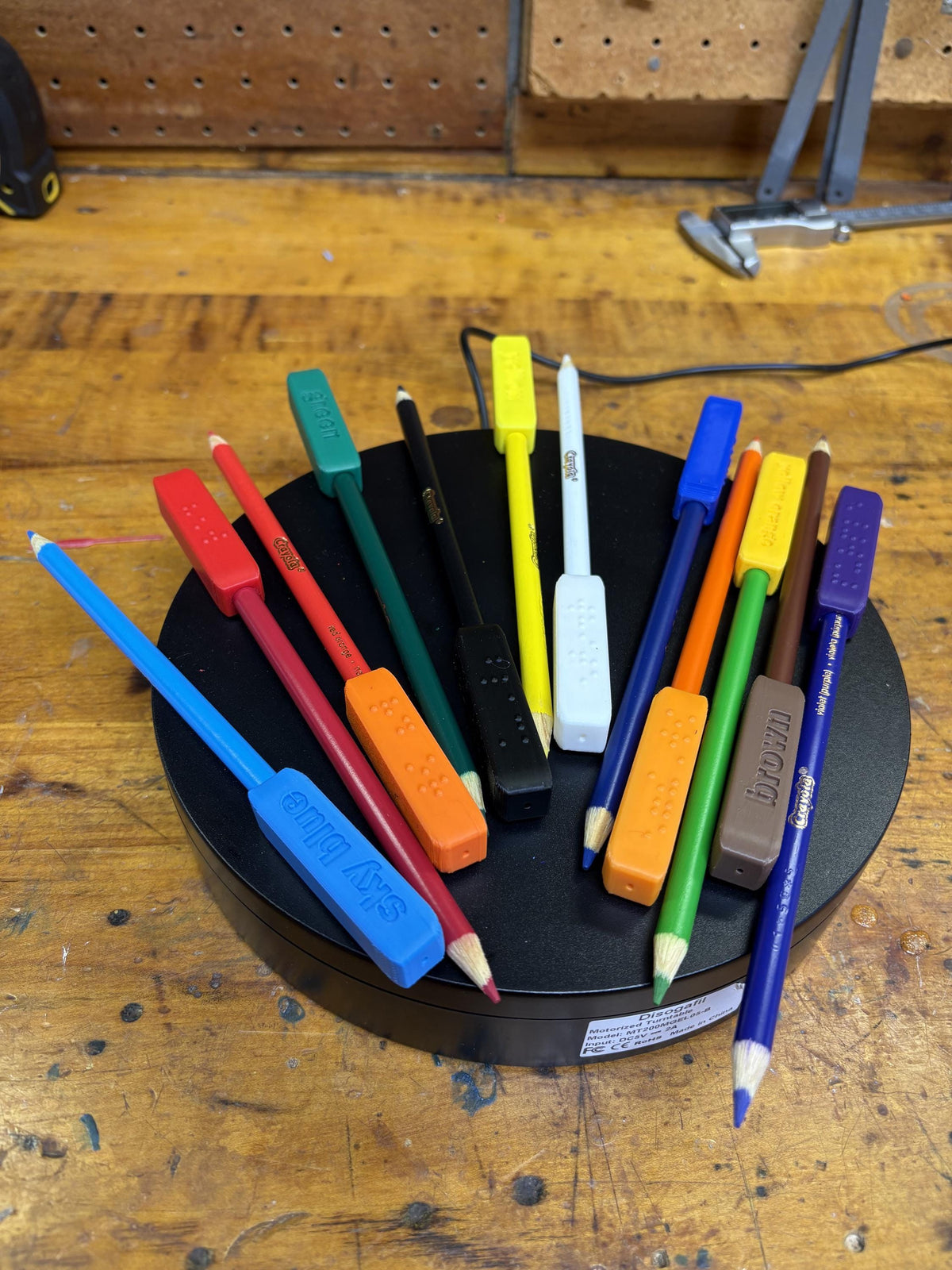 Braille Colored Pencil Toppers – 12-Pack Accessibility Tool for Visually Impaired Students