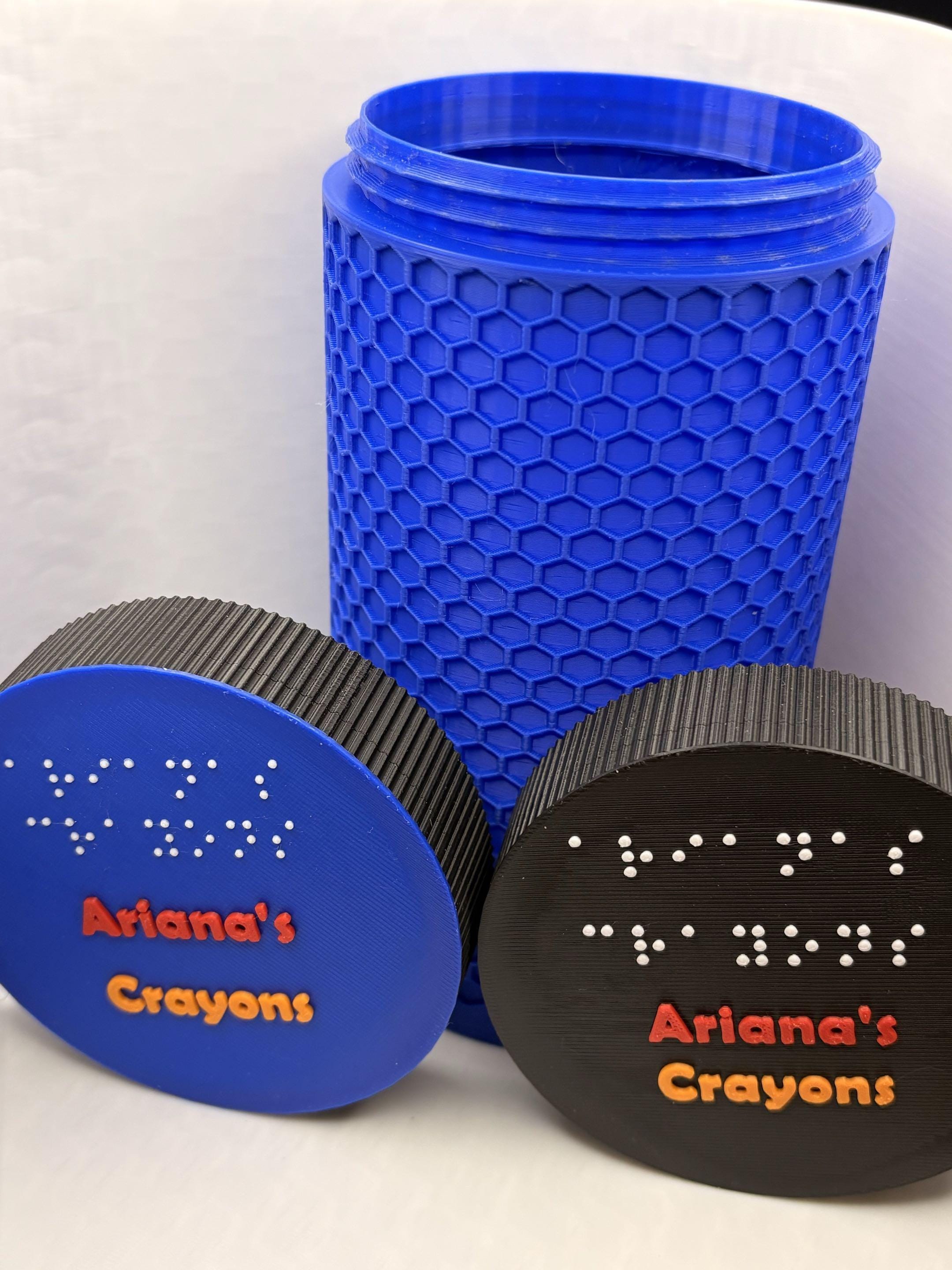 Personalized Braille Crayon Holder | Honeycomb or Smooth 3D Printed Name Container