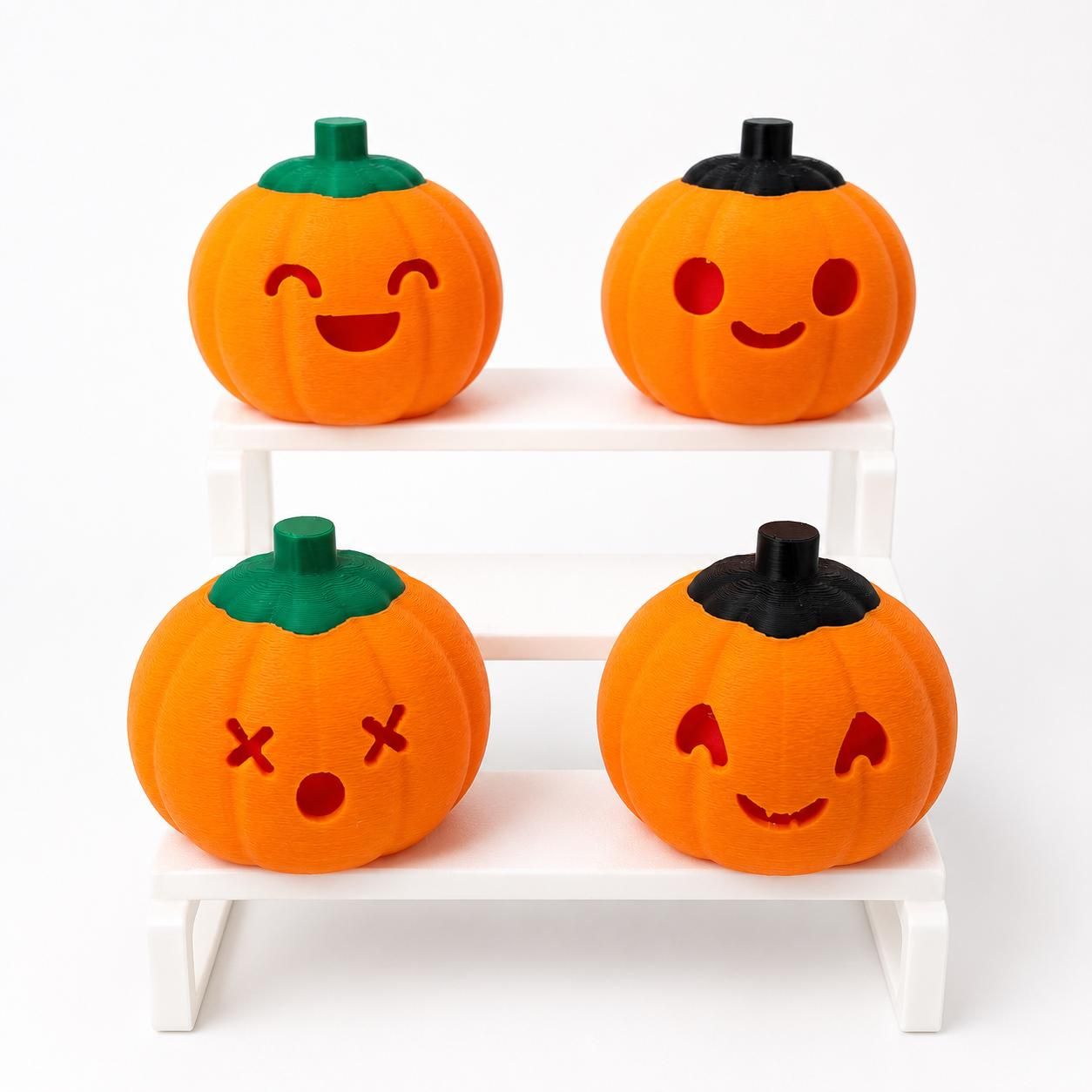 Set of 4 3D Printed Halloween Pumpkins | Interchangeable Faces, Tops