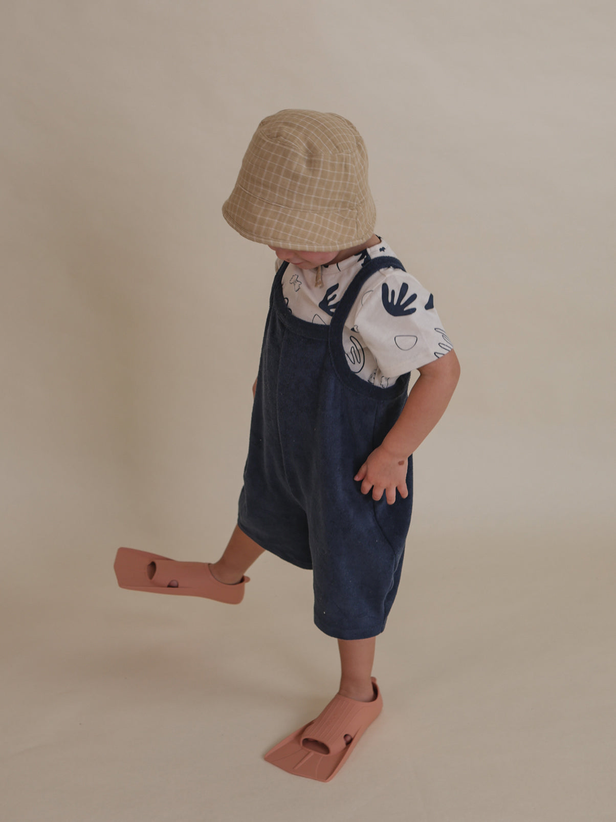 Navy Terry Cropped Dungarees