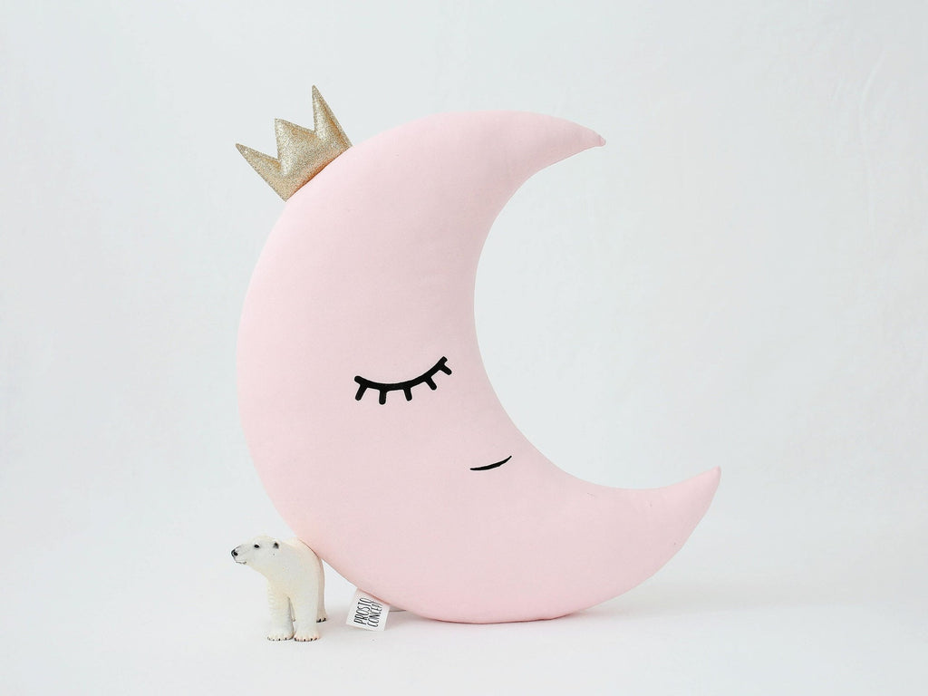 Pale Pink Crescent Moon Pillow with Crown or Star