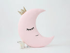 Pale Pink Crescent Moon Pillow with Crown or Star