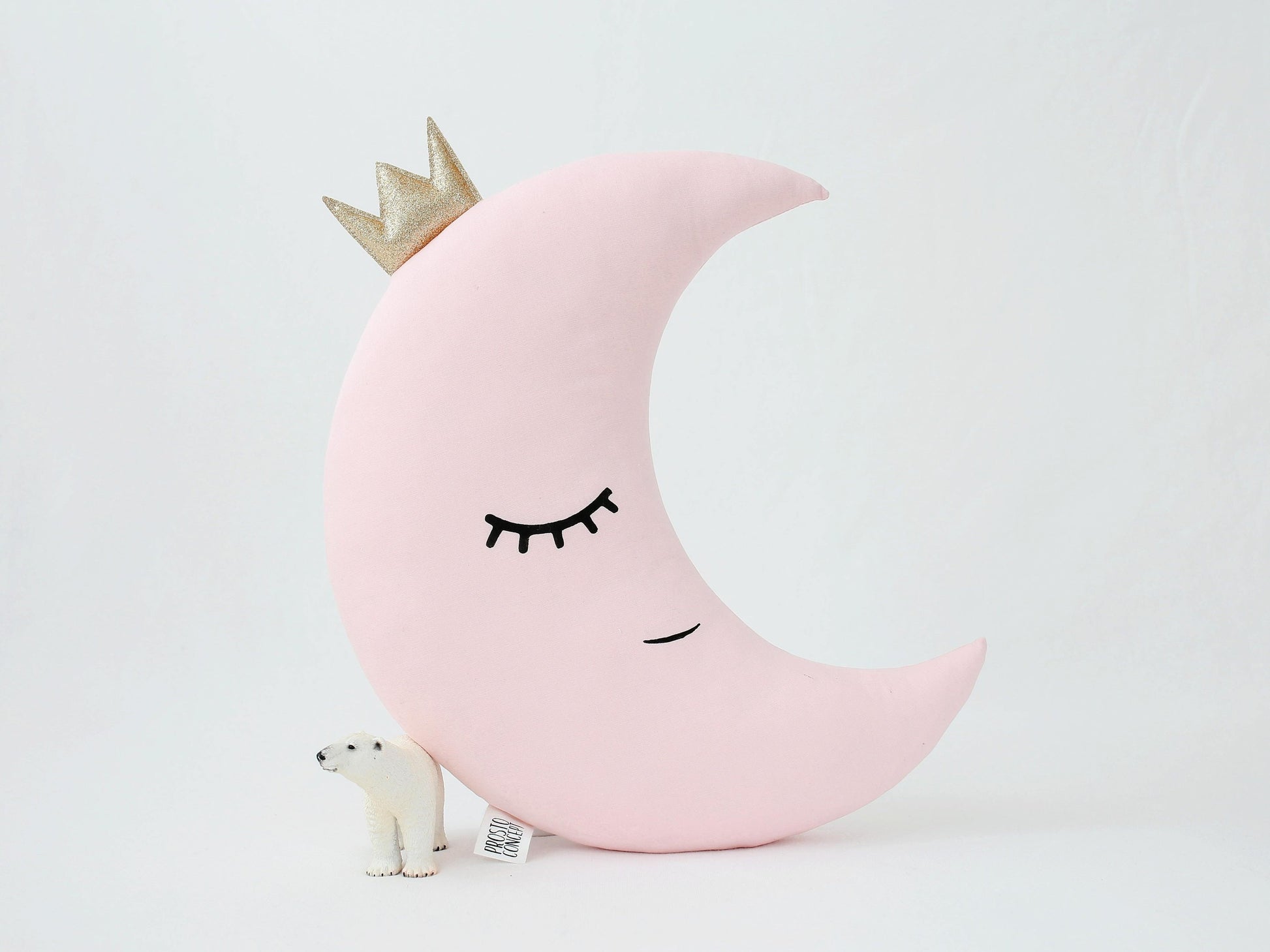 Pale Pink Crescent Moon Pillow with Crown or Star