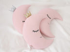Pale Pink Crescent Moon Pillow with Crown or Star