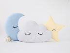 Set of 3 Pillows - Light Gray Cloud, Baby Blue Moon and Pastel Yellow Star Pillows