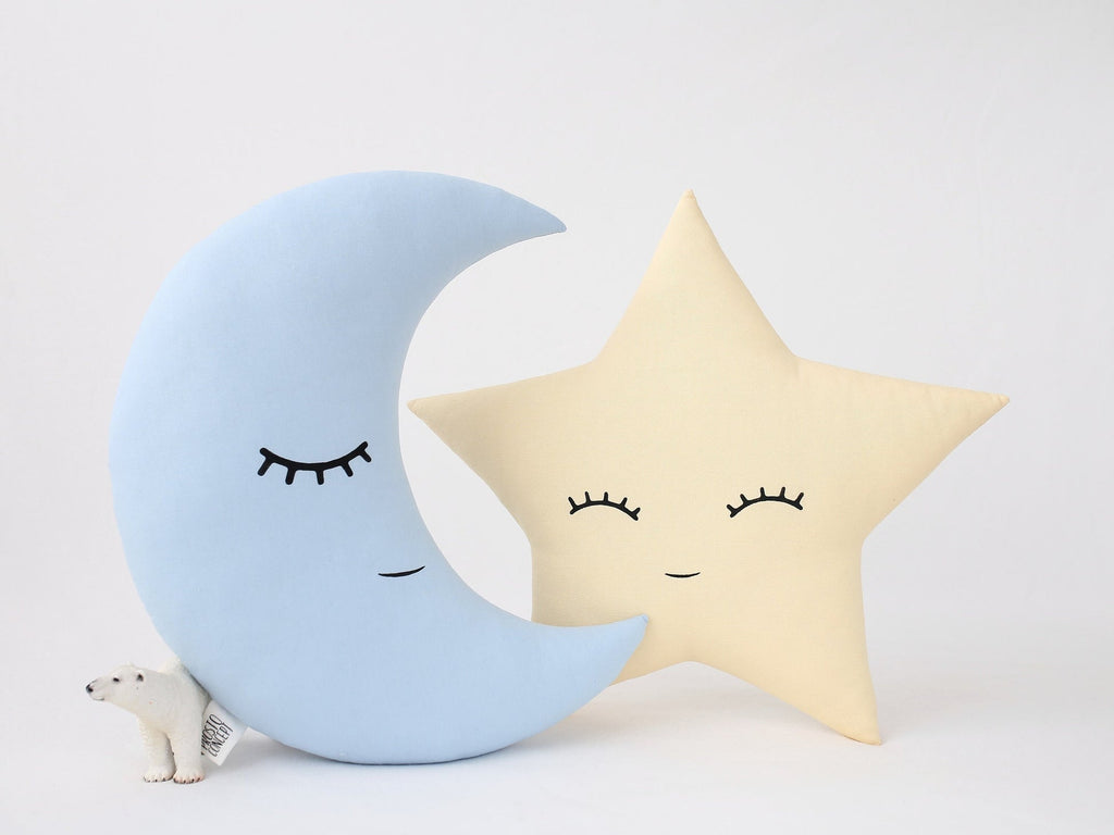 Set of 3 Pillows - Light Gray Cloud, Baby Blue Moon and Pastel Yellow Star Pillows