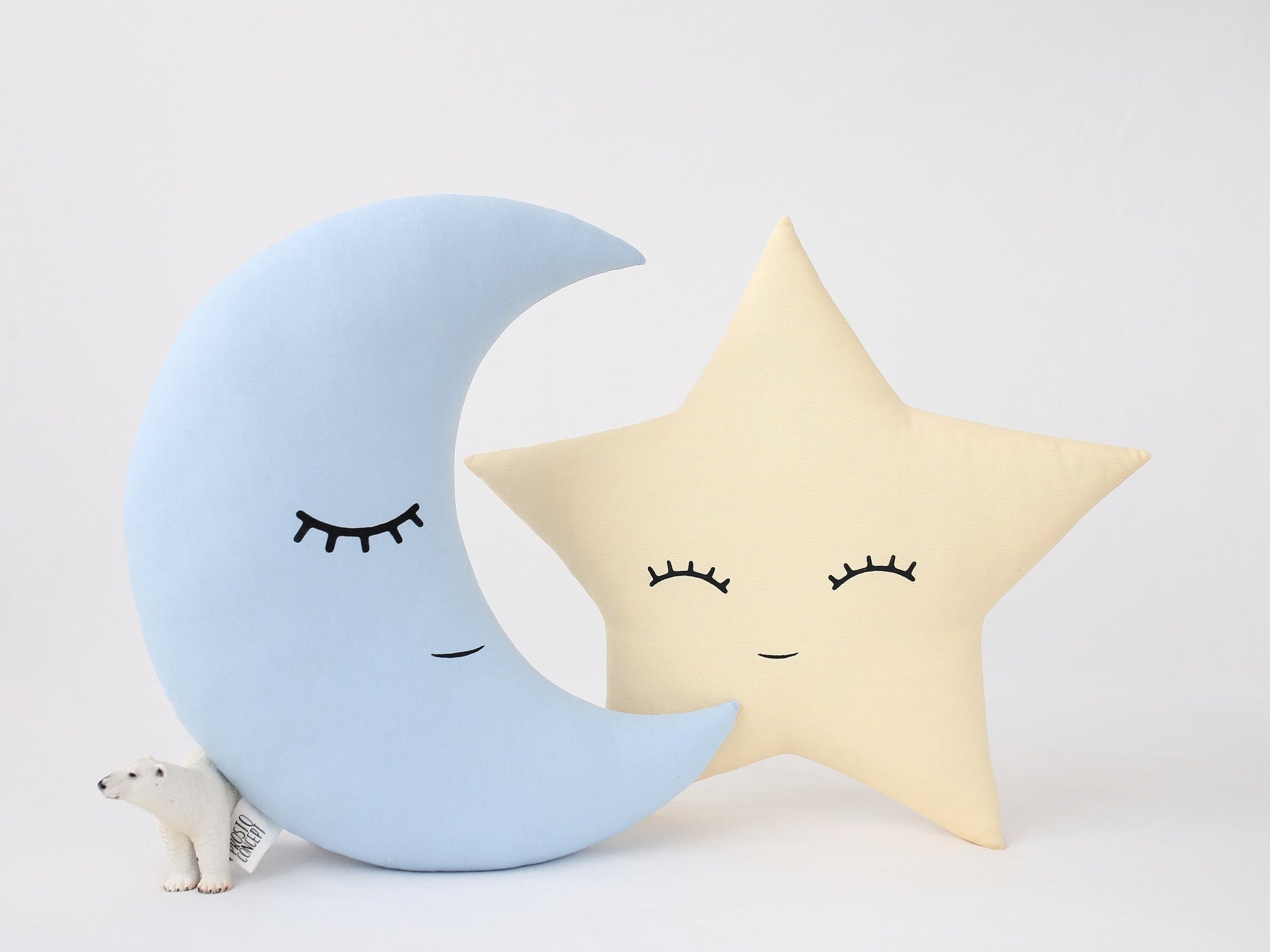 Set of 3 Pillows - Light Gray Cloud, Baby Blue Moon and Pastel Yellow Star Pillows