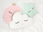Set of 3 Pillows - White Cloud, Pale Pink Crescent Moon and Green Mint Star Pillows