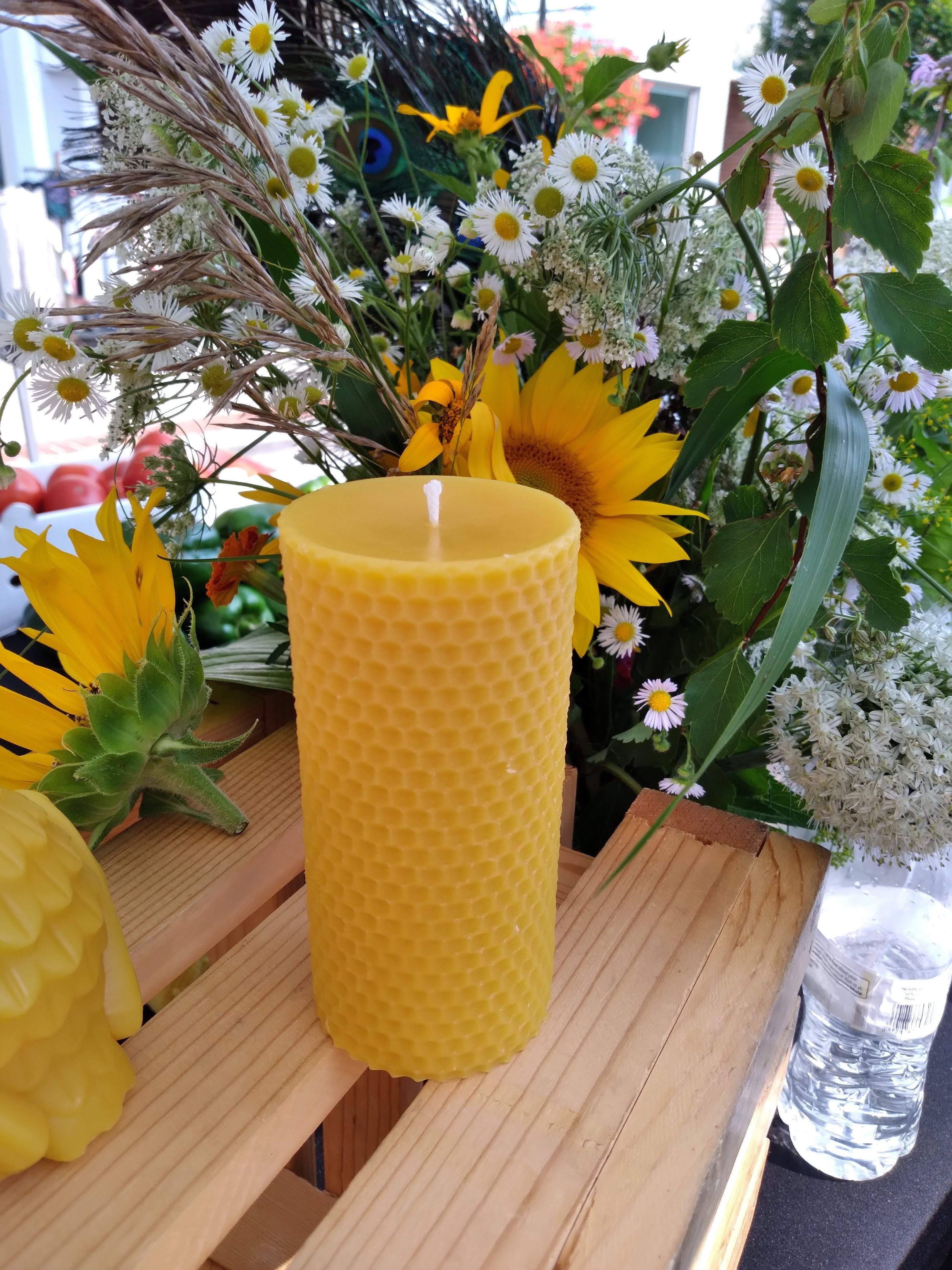 Tall Small Comb Cylinder Beeswax Candle