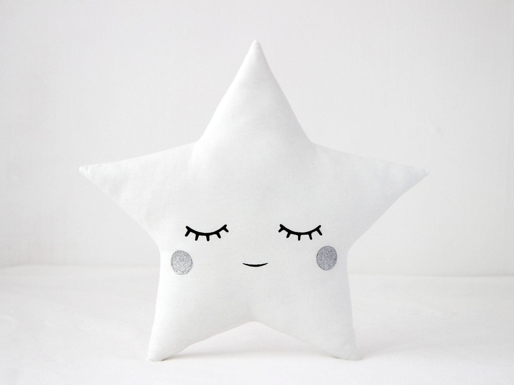White Star Pillow with Silver Cheeks
