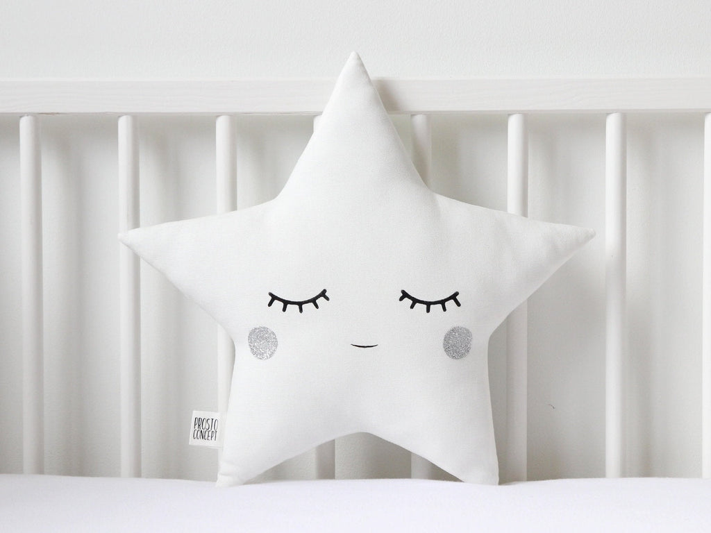 White Star Pillow with Silver Cheeks