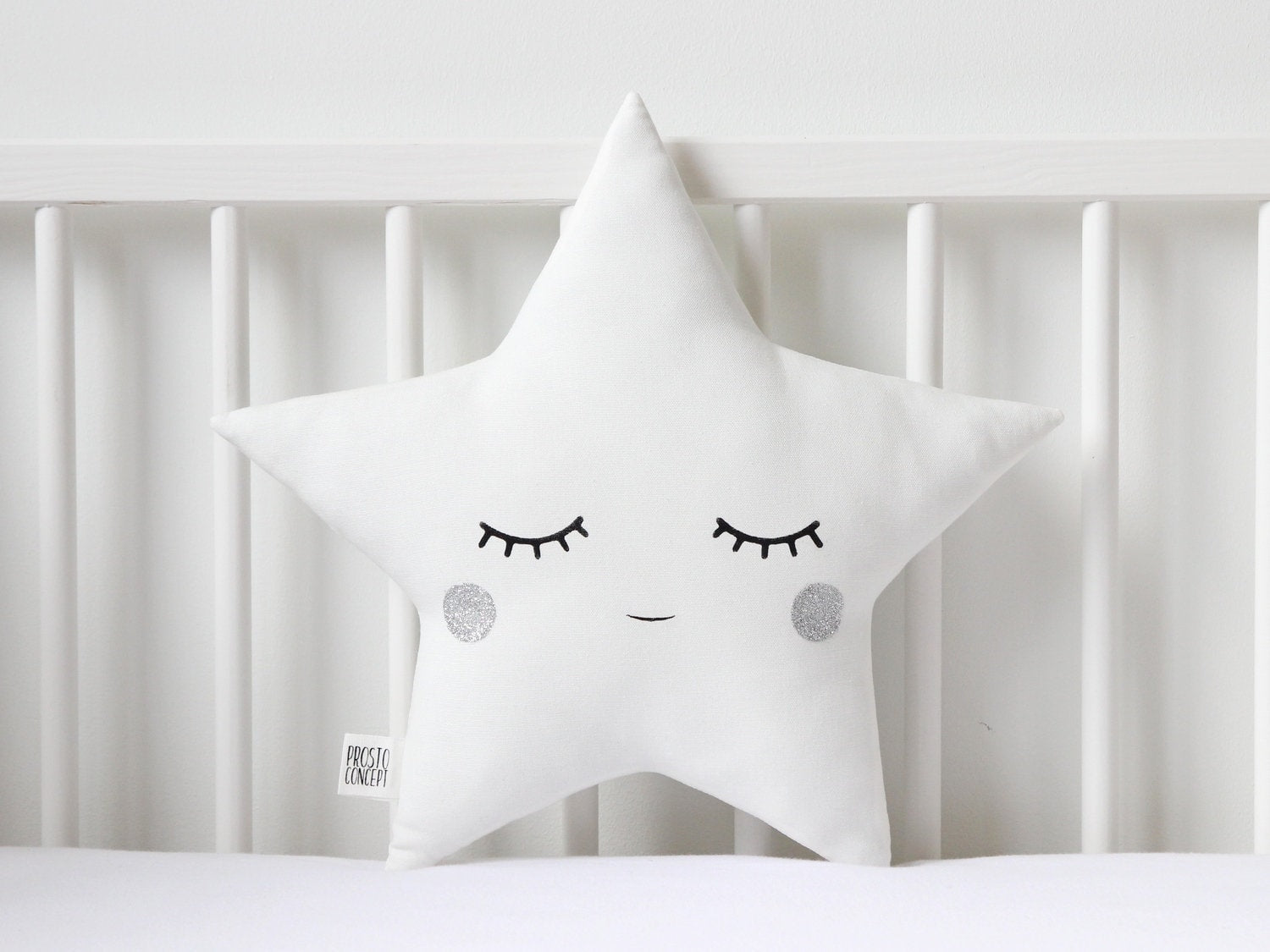 White Star Pillow with Silver Cheeks