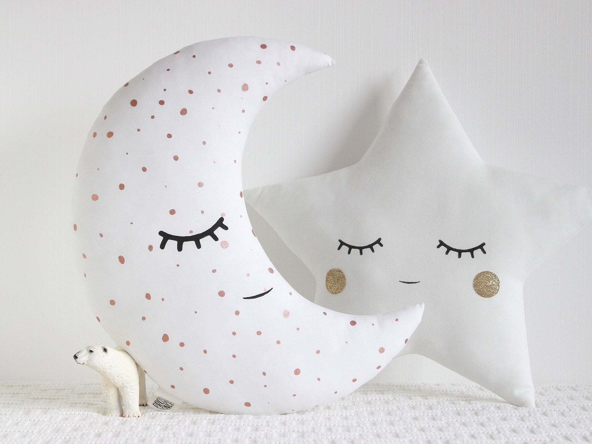 White with Golden Dots Crescent Moon Pillow