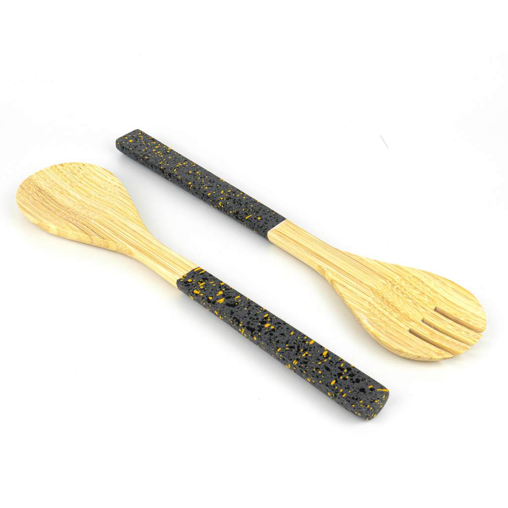 Bamboo Salad Server Set | Salad Tongs (Spoon & Fork)